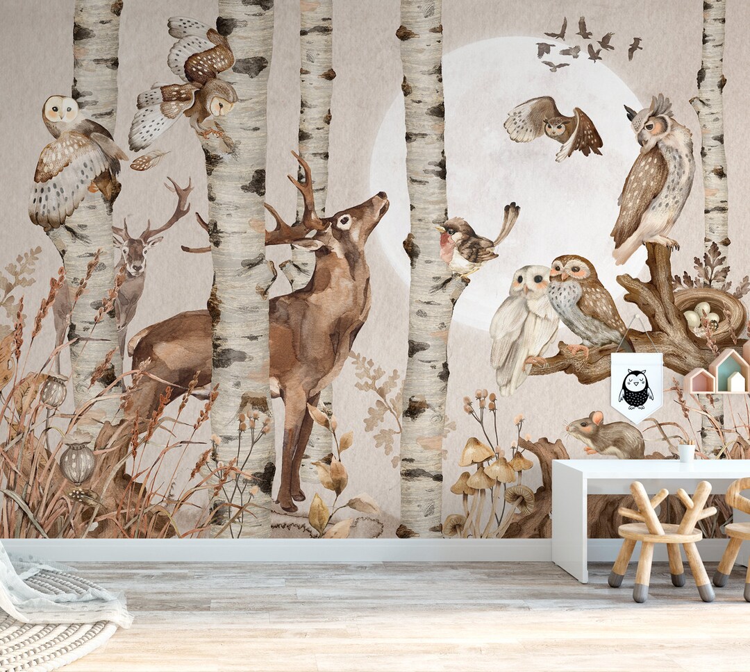 LUNA SONATA / Forest Wallpaper Woodland Animals Wall Mural Etsy UK