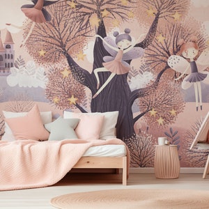 FAIRIES / Wallpaper for girls, fairy tale wall mural, fairies and a castle