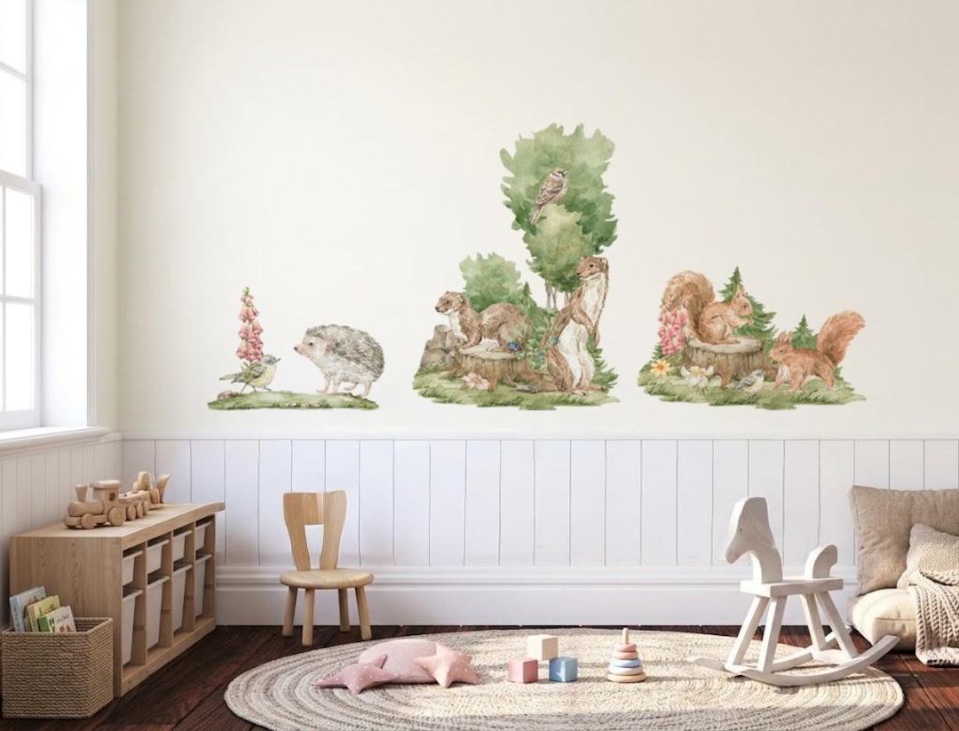 Woodland Animals Wall Decals for Nursery Forest Hedgehog Squirrel Kids ...