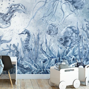 UNDERWATER Under the Sea Nursery Wallpaper Mural / Sea Creatures Wallpaper