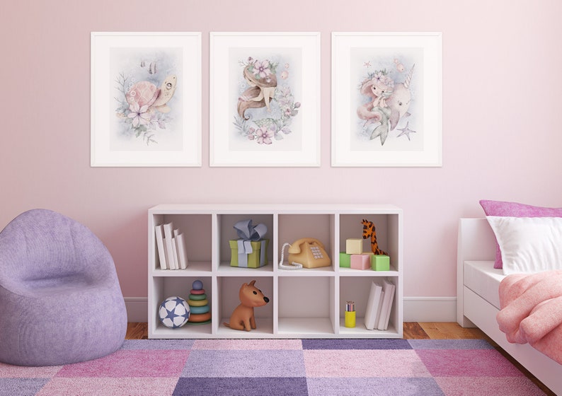 MEERJUNGFRAUEN Set mit 3 selbstklebenden Postern für ein Mädchenzimmer / Poster für Kinder Bild 3