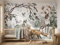 Backwoods Kids Wallpaper \u2013 Woodland Animals Mural for Nursery, Forest Wall Mural with Deer, Wolf, Fox, Reindeer, Made to Measure