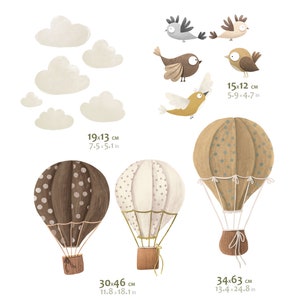 BALLOO BALLOO Nursery Decal Bird / Watercolor Stickers Birds / Hot air balloon wall decal Brown