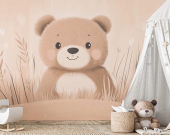 Fluffo – 子供部屋用のテディベアの壁紙 |ベージュのテディベアの