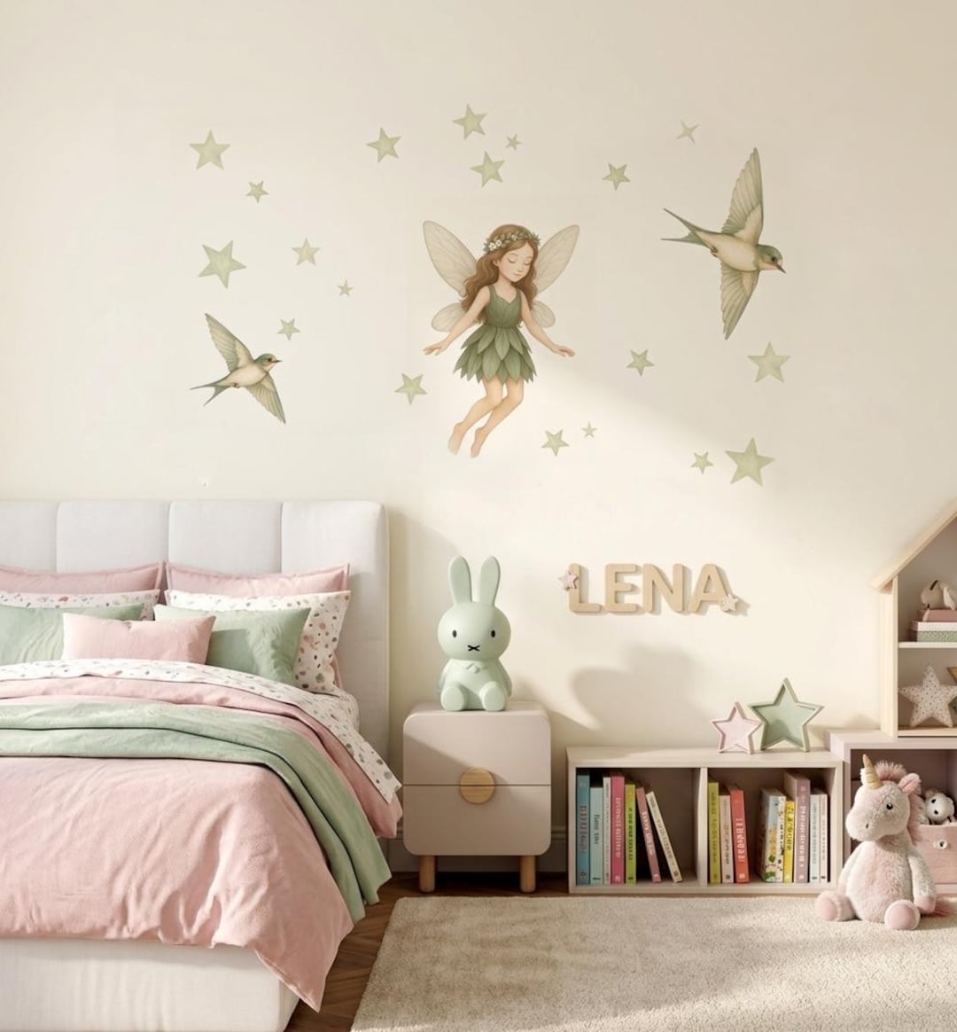 Fairy Wall Stickers for Nursery, Forest Fairy Decals With Birds and ...