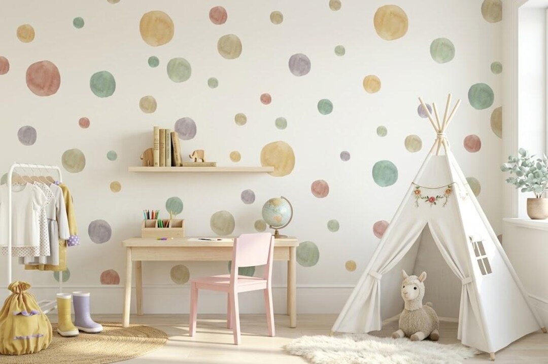 Boho Pastel Polka Dot Wall Decals Nursery Neutral Kids Decor Set - Etsy