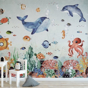 WATERLAND Underwater Wallpaper for children / Sea Creatures Wallpaper / Under the Sea Nursery