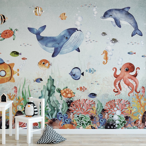 WATERLAND Underwater Wallpaper for children / Sea Creatures Wallpaper / Under the Sea Nursery