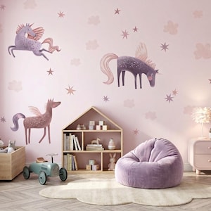 Pegasus Nursery Wall Decals Watercolor Fantasy Horses for Kids Room image 4