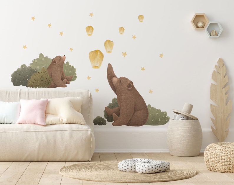 NITEWISH Bär Wandaufkleber für Kinder / Waldaufkleber / Sterne und Himmel / Waldzimmer / Teddybäraufkleber Bild 2