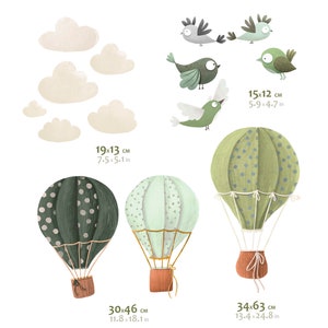 BALLOO BALLOO Nursery Decal Bird / Watercolor Stickers Birds / Hot air balloon wall decal Green