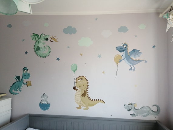 DRAGHI Adesivi murali per bambini / adesivi per la scuola materna /  cameretta dei ragazzi / nuvole -  Italia