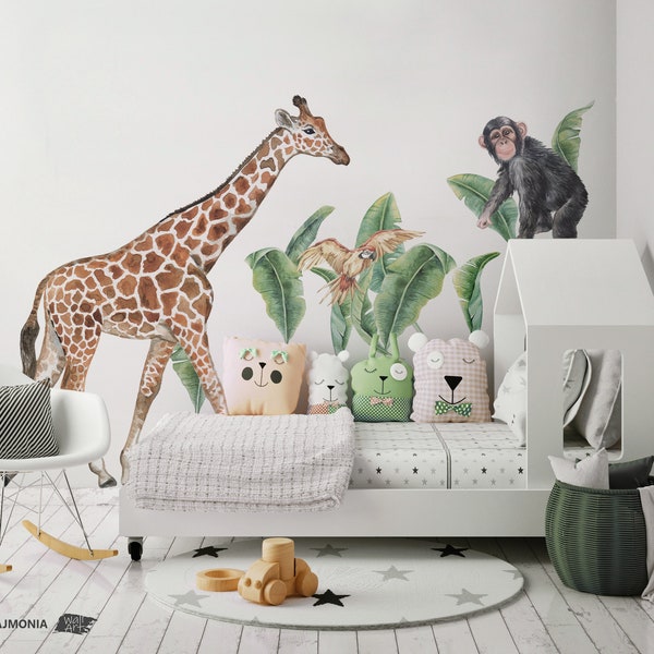 SAFARI Girafe / Autocollants muraux Jungle pour enfants / Décalcomanie murale animaux