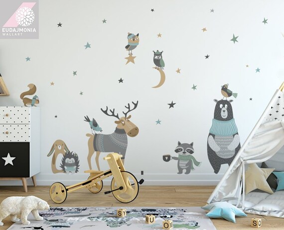 Naklejki ścienne łoś I Zwierzęta Leśne Naklejki Dla Dzieci Etsy