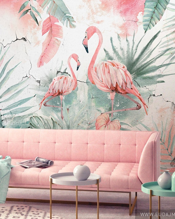 Tropical Pink Flamingo Wall Clock Silent Non Ticking Battery Operated Round PVC Clock Easy to Read Decoration for Living Room Office Bedroom並行輸入