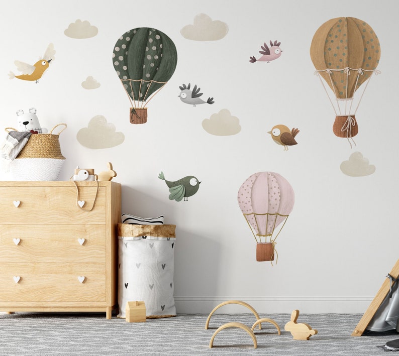 BALLOO BALLOO Nursery Decal Bird / Watercolor Stickers Birds / Hot air balloon wall decal image 6