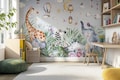 Jungle Night Kids Wallpaper \u2013 Safari Animals Mural with Giraffe Zebra Rhino Elephant \u2013 Nursery Jungle Wall Decor \u2013 Custom Wall Size product logo
