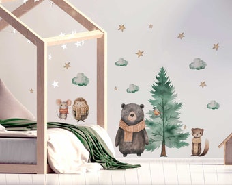 MOUNTOWN bear - kids wall decals / forest animals wall stickers / woodland nursery decor