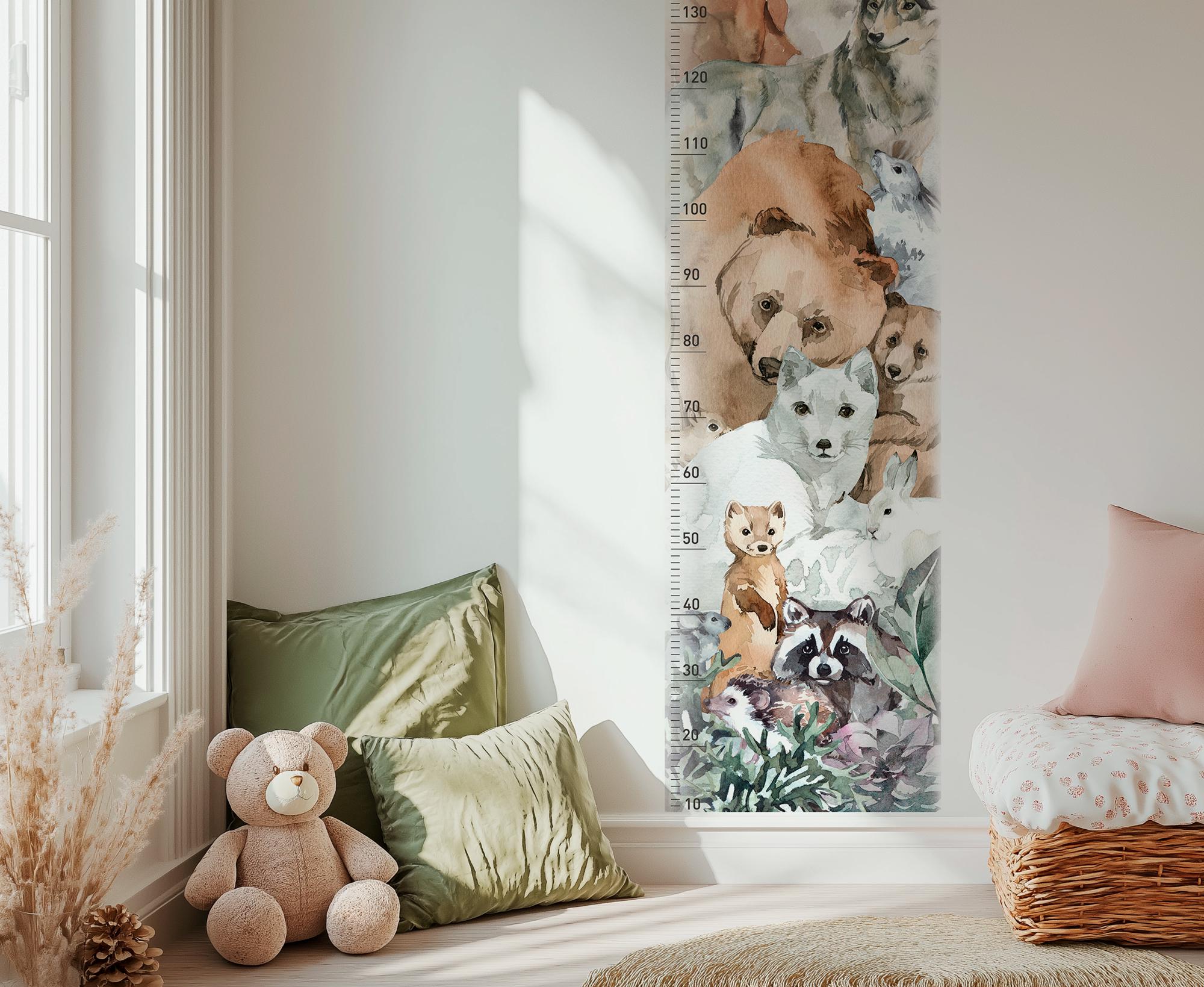 Metro Da Parete Per Bambini Adesivo - Carta Da Parati Con Misura Di Altezza 50-180 Cm, Design Blu Con Nuvole E Arcobaleni - Foto 5