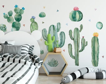 CACTUS TROPICAUX Stickers muraux pour enfants / Jungle / peints à la main