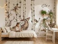 Luna Sonata Kids Wallpaper \u2013 Beige Forest Mural with Owls and Deer | Birch Tree Nursery Wall Art | Custom Size | Peel & Stick or Non-Woven