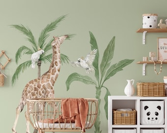 GIRAFFE OASIS  Nursery Giraffe Wall decal / giraffes wall stickers / Jungle Plants