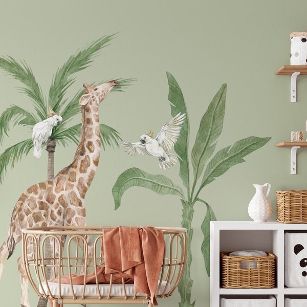 GIRAFFE OASIS  Nursery Giraffe Wall decal / giraffes wall stickers / Jungle Plants