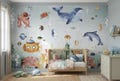 Waterland Kids Wallpaper Mural \u2022 Ocean Animals Wall Decor \u2022 Whale Dolphin Octopus Nursery Wall Art \u2022 Peel and Stick or Non-Woven
