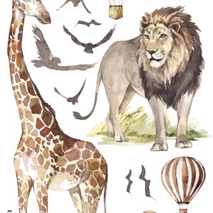 SAVANE / Stickers muraux Jungle pour Enfants / Animaux Girafe Air ballon sticker mural image 5