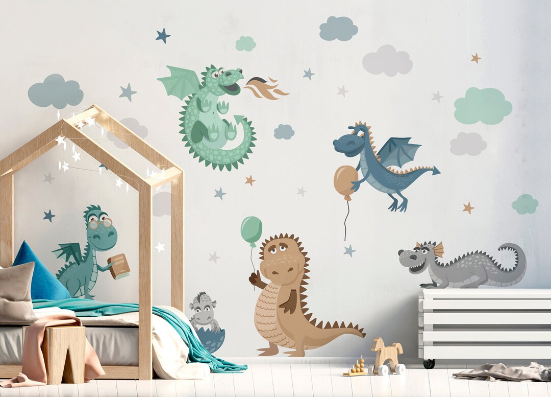 Dragons Wall Decals for Kids Room Decor - Boys Nursery Sticker Set - Etsy