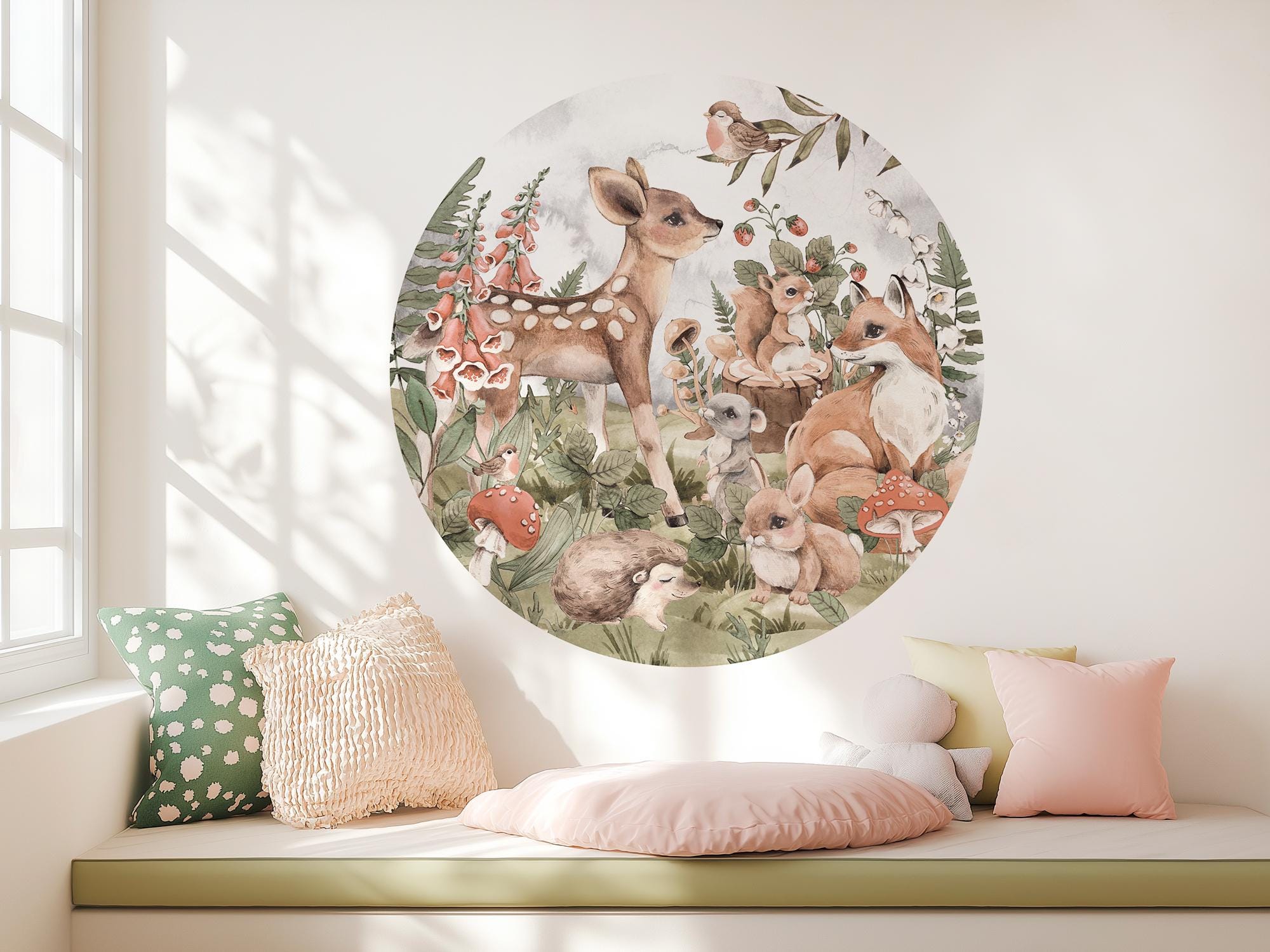 Animal Wall Decals - Cute Cartoon Fawns, Foxes, Rabbits & Balloons, Peel And Stick Nursery Decor