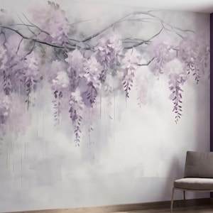 Wisteria Wallpaper | Hanging Blossom Wall Mural | Romantic Floral ...