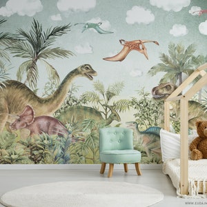 DINO PARK Wallpaper for children / Kids Wall Decor / Dinosaurs wallpaper / Prehistory / Wallpaper for boys