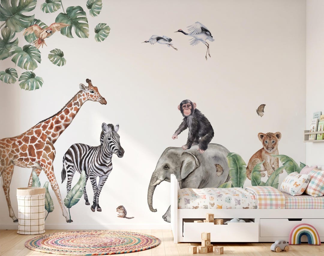Safari Animals Wall Decals for Kids Room Jungle Nursery Decor ...