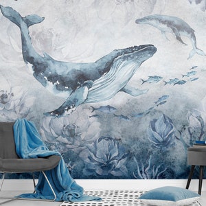 OCEANIA WHALE Under the Sea Nursery Wallpaper Mural / Underwater / Ocean