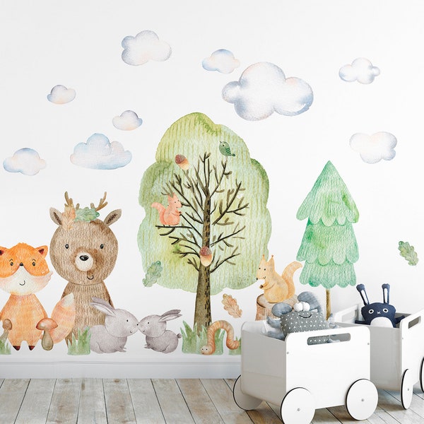 Nursery Woodland Animal Wall Decal Etsy