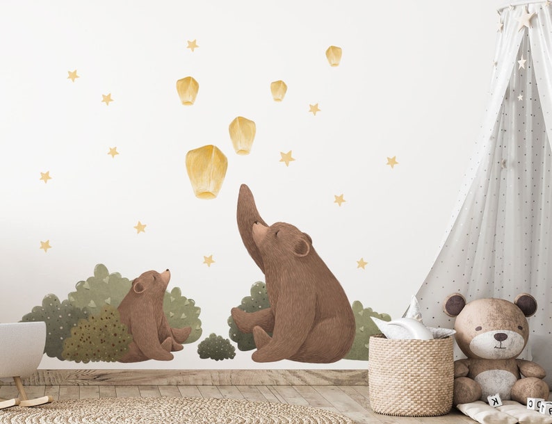 NITEWISH bear Naklejki na ścianę dla dzieci / naklejki leśne / gwiazdy i niebo / leśny pokój / naklejka z misiem zdjęcie 4