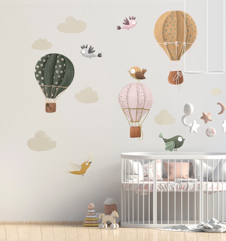 BALLOO BALLOO Nursery Decal Bird / Watercolor Stickers Birds / Hot air balloon wall decal image 5