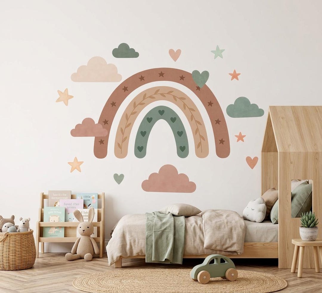 Boho Rainbow Nursery Wall Decal Kids Room Decor Neutral Pastel Rainbow ...
