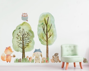 WOODLAND III Wall decal for kids / woodland animals / stickers kindergarten / hand painted / watercolor