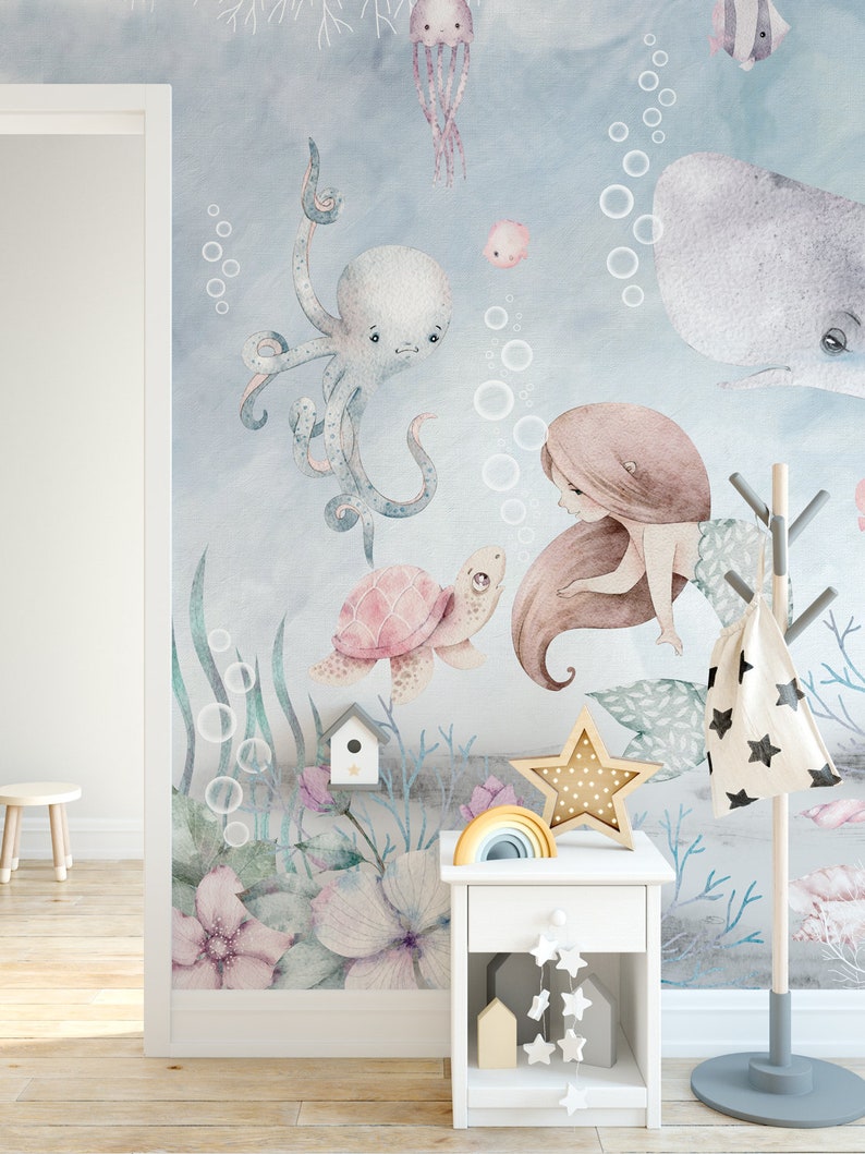 MARMAID Wallpaper for Girl / Underwater Wallpaper Kid Room / - Etsy