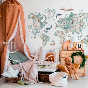 WORLD MAP Wall decal for kids / nursery decor / watercolor / Wall Stickers