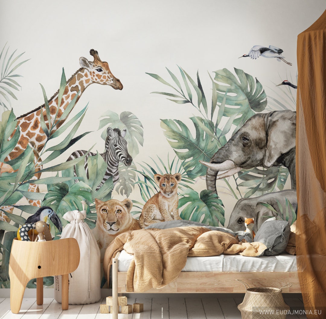 SAFARI Kinderbehang op maat / dieren van Afrika / behang met - Etsy