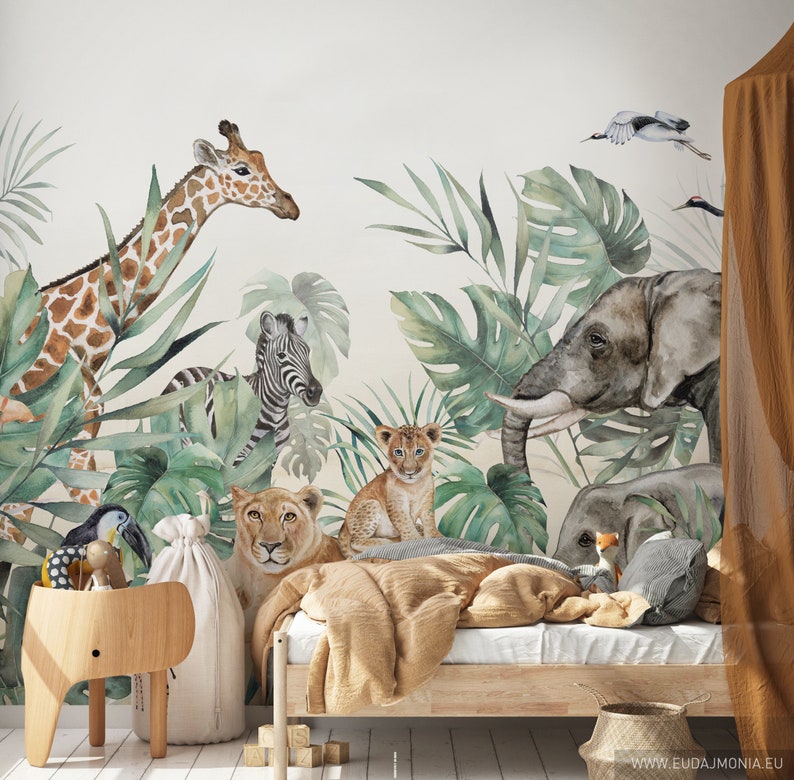 SAFARI wallpaper for children \/ Kids Safari Jungle Animals Wallpaper