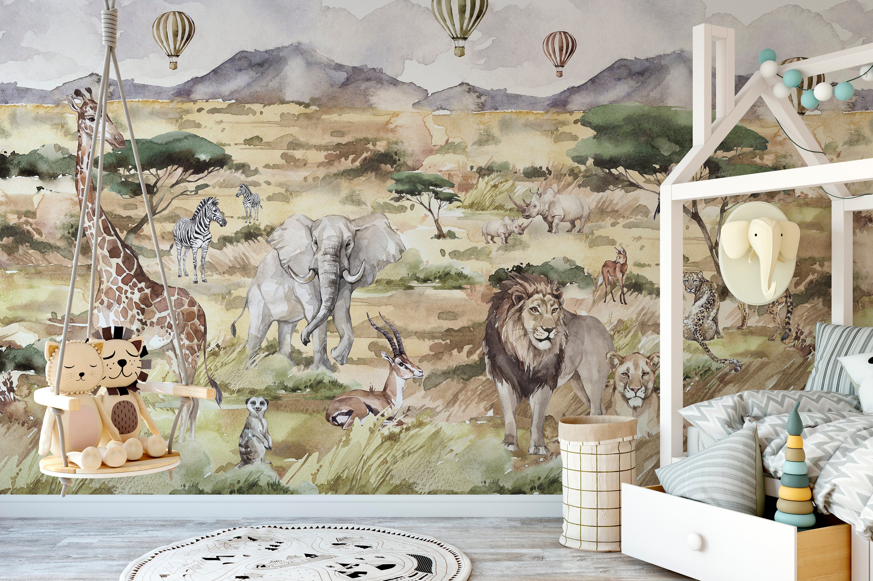 Savanna Tropical Kids Wallpaper Jungle Wall Mural Wildlife Etsy