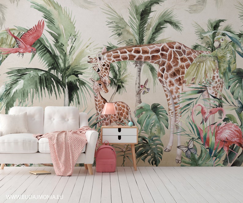 LOVASIS Tropical Wallpaper for Children With Animals / Nursery Etsy