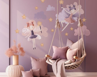 FAIRIES - Magic wall stickers for Girls / clouds and stars wall decal