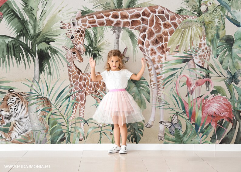 LOVASIS Tropical Wallpaper for Children With Animals / Nursery Etsy