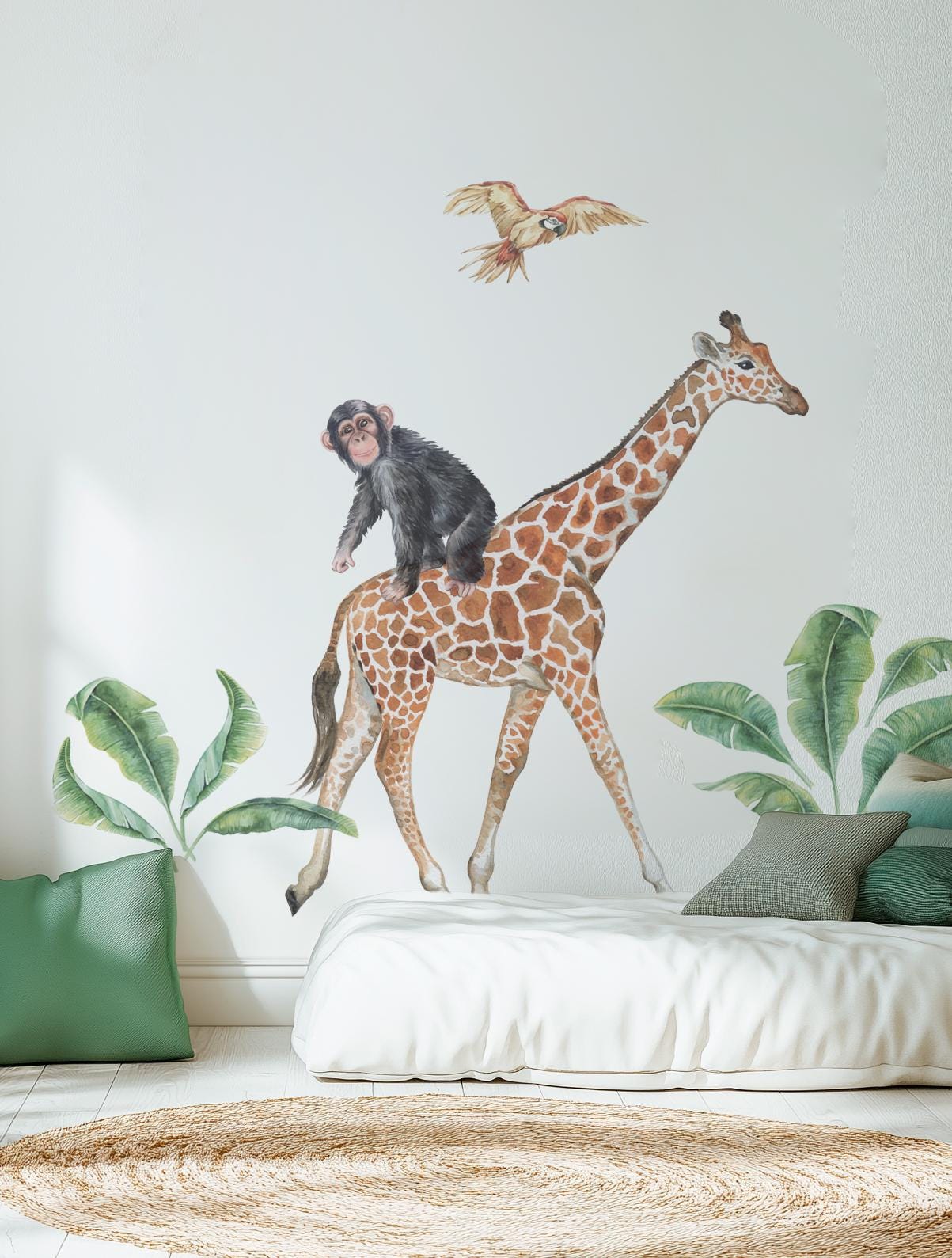 Safari Wall Decals – Giraffe, Monkey & Parrot – Tropical Nursery Decor –  Watercolor Jungle Animals - Etsy Sweden