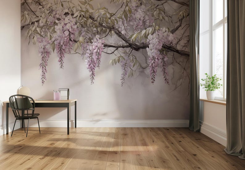 Wisteria Wallpaper Mural Asumi– Pastel Floral Wall Art in Japanese ...